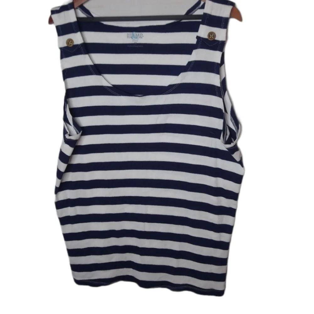 Hillard & Hanson 3X Striped Navy White Tank Top Plus - Picture 1 of 6